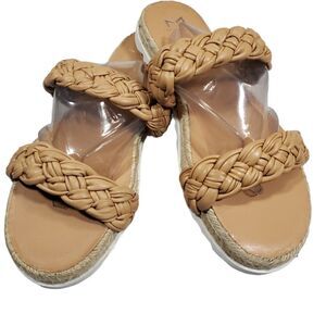 MARC FISHER Jaimee leather slide espadrille flats  brown 7 1/2